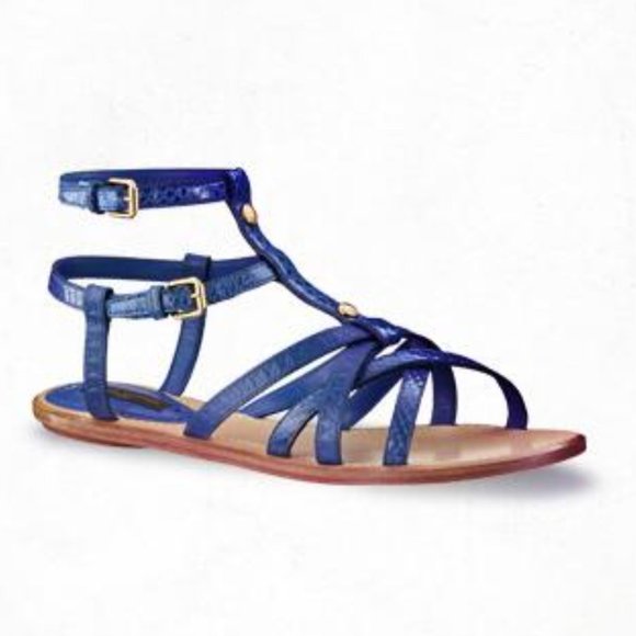 Louis Vuitton 'Ethnic' Flat Sandals Blue LV Python Flat Gladiator Shoes 37 US 7 - Picture 2 of 13